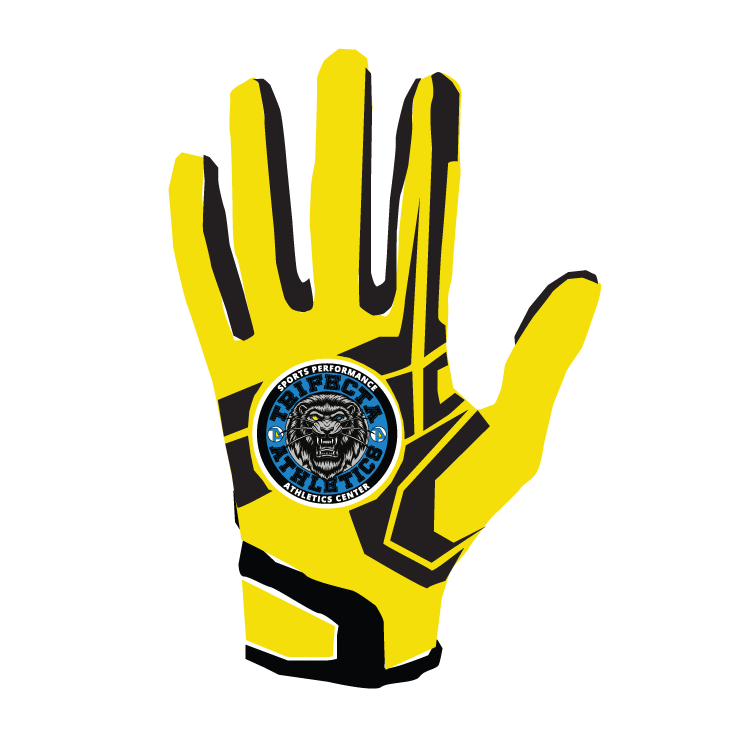 Autobox Batting Glove yellow and black with Trifecta Athletics logo, leather front, Lycra back, neoprene cuff, and shock-absorbent stitching